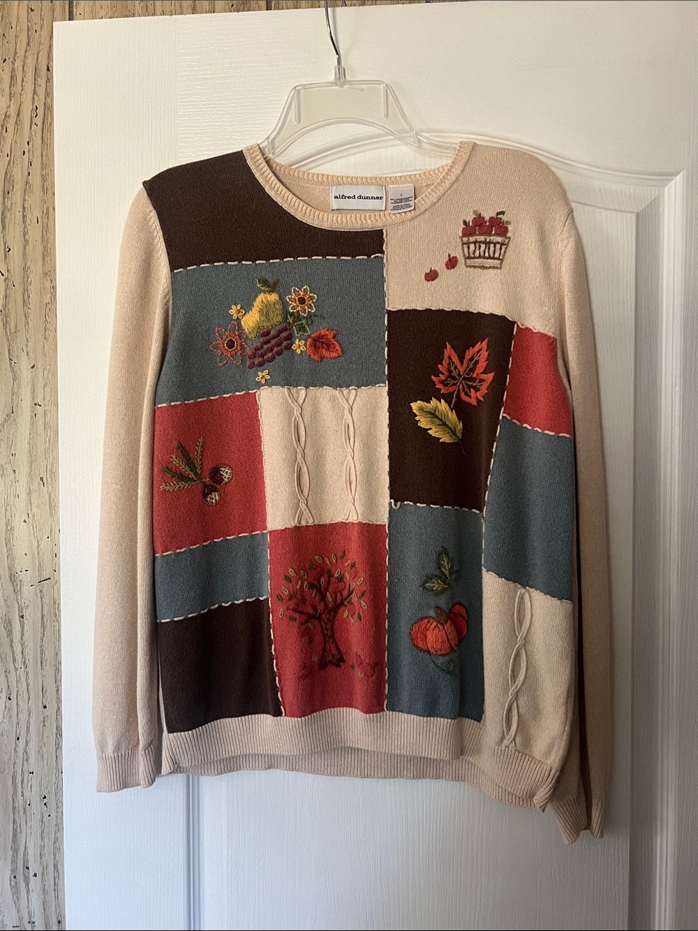 Alfred Dunner Cream Patchwork Embroidered Women’s Sweater